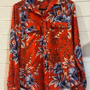 LOFT Red and Blue Floral Blouse
